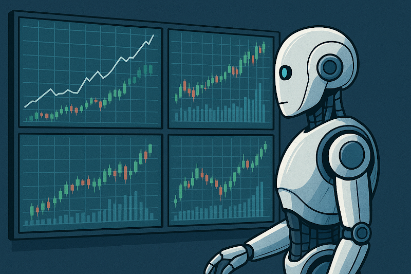 Futuristic Bot analyzing the financial market 