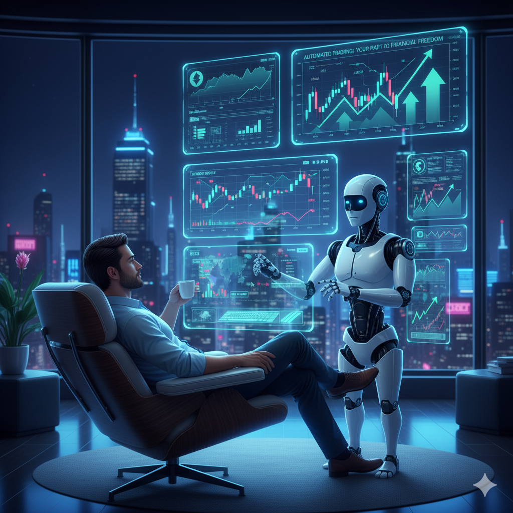 Auto Robo Trading - Man relaxing while ai trades for him